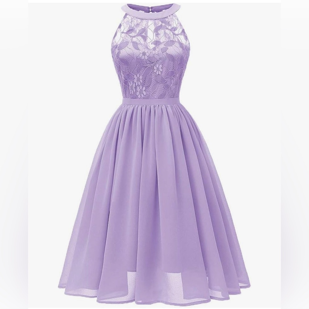 Limsea Women dress Purple Halter Sleeveless Fit and Flare Prom Dress